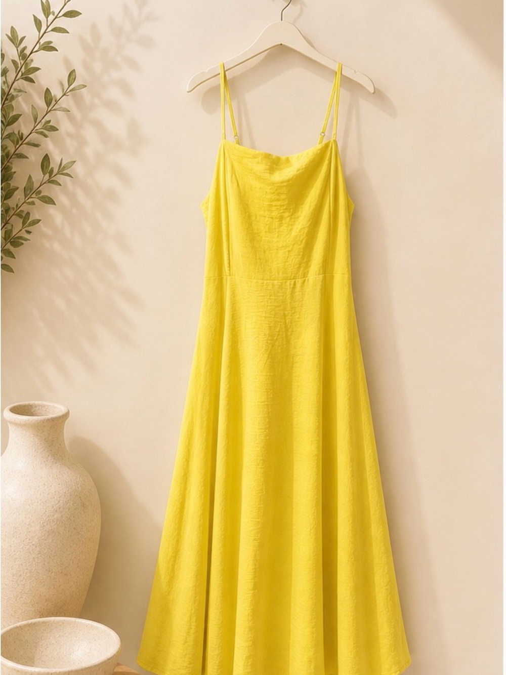 Sunny Yellow Spaghetti Strap Midi Dress